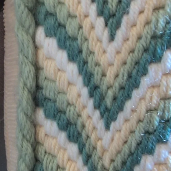 Bargello Needlepoint Vintage Pillow  Patterned Green and Cream Throw Pillow - Picture 3 of 6